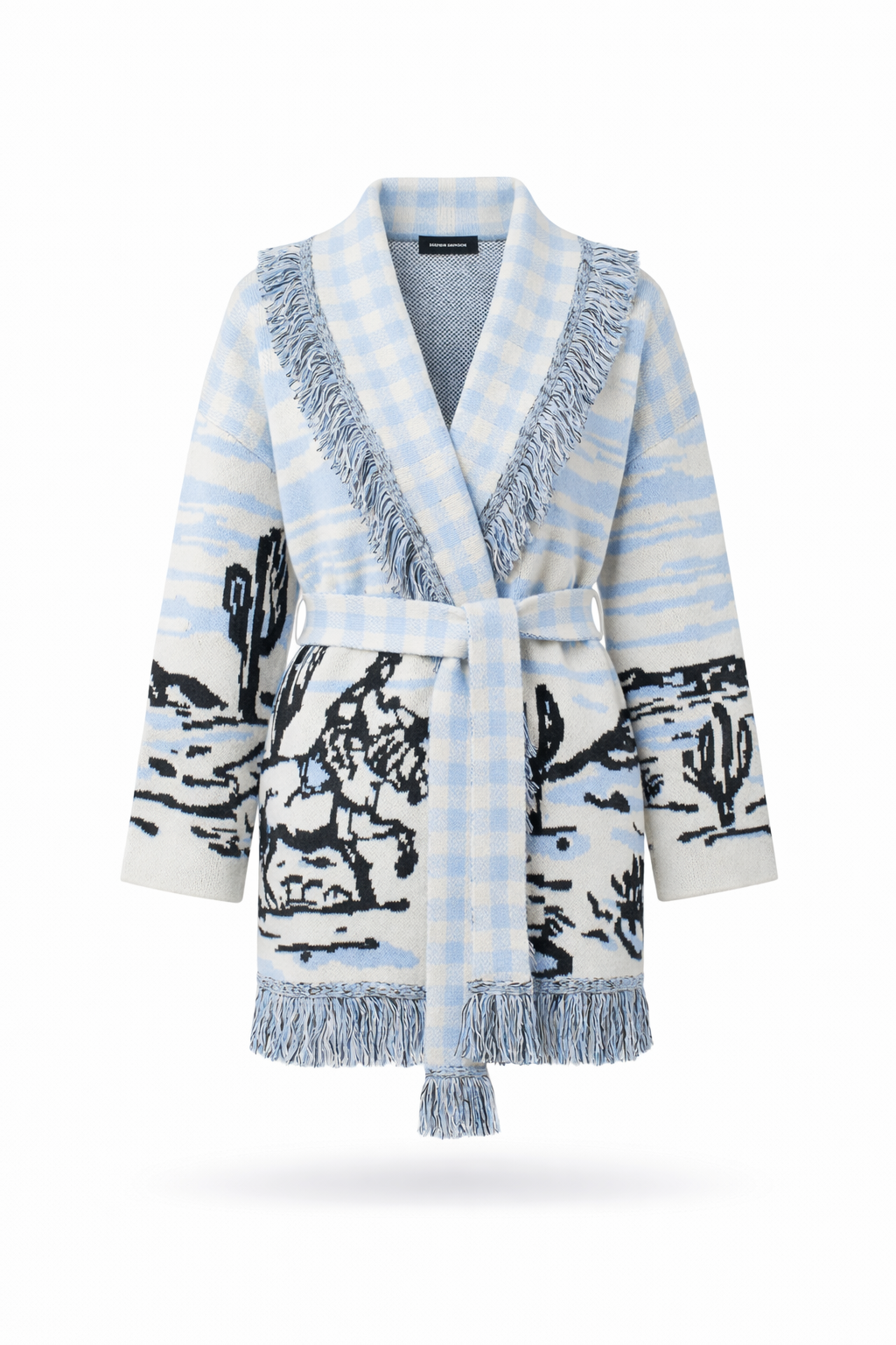 Éloise Cashmere Cardigan in blue gingham – Maison Aurélia