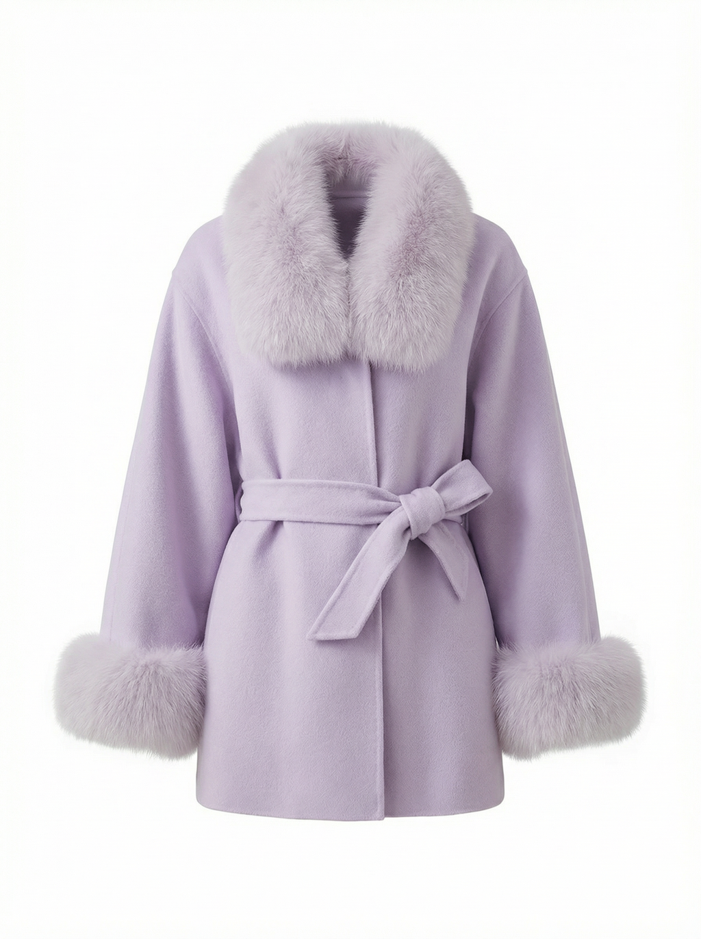 Élise Fox Fur Wool Coat in lilac – Maison Aurélia