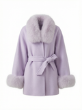 Élise Fox Fur Wool Coat in lilac – Maison Aurélia