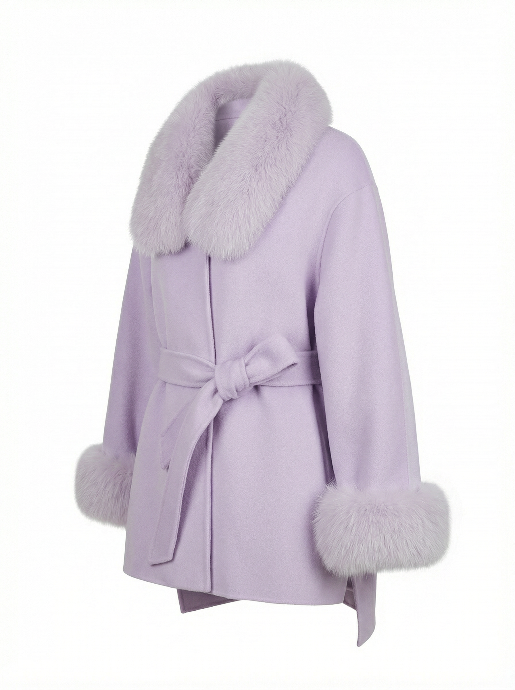 Élise Fox Fur Wool Coat in lilac – Maison Aurélia