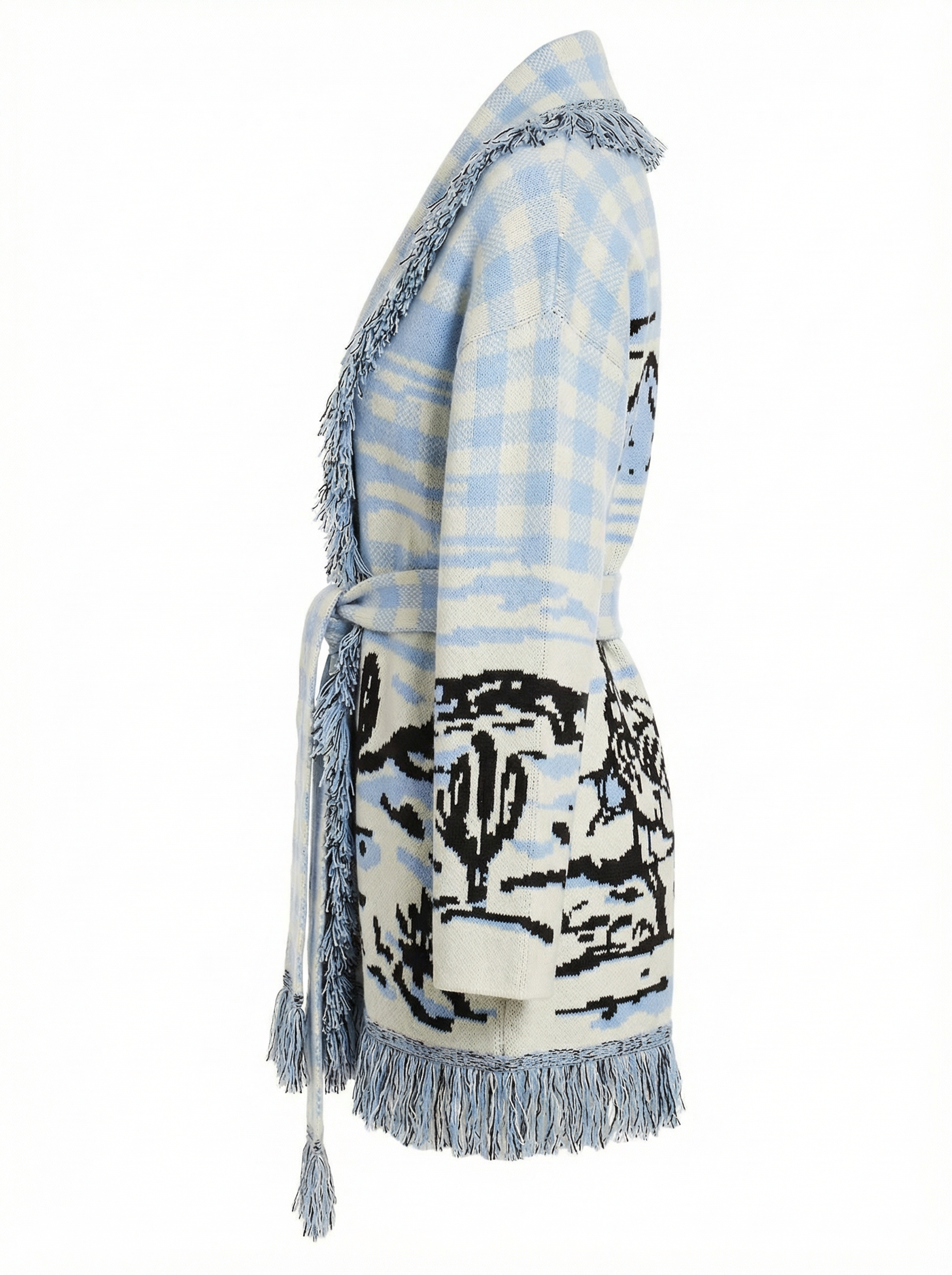 Éloise Cashmere Cardigan in blue gingham – Maison Aurélia