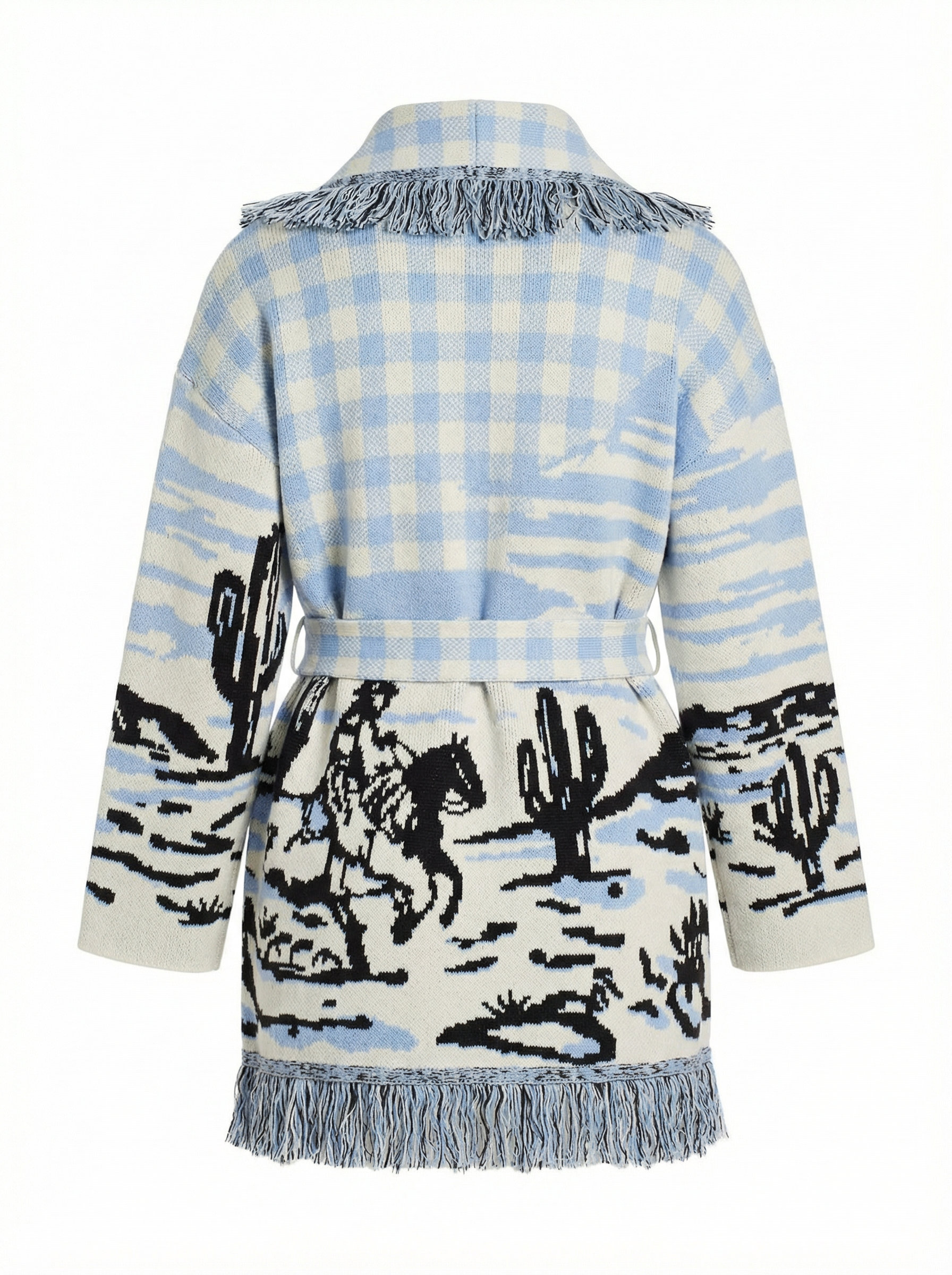 Éloise Cashmere Cardigan in blue gingham – Maison Aurélia