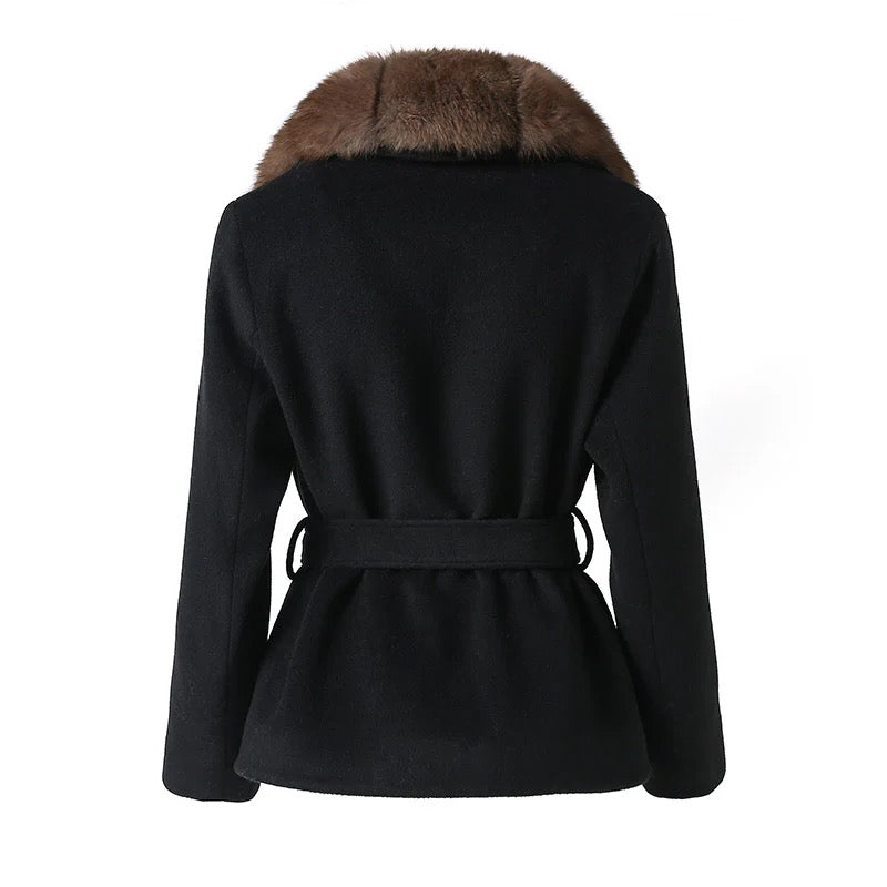 Aubrée Wool Coat with brown fox fur collar – Maison Aurélia