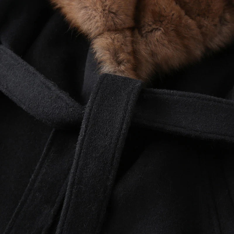 Aubrée Wool Coat with brown fox fur collar – Maison Aurélia