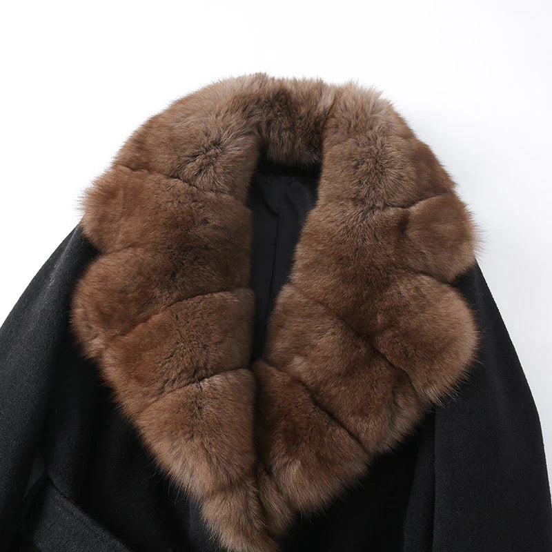 Aubrée Wool Coat with brown fox fur collar – Maison Aurélia