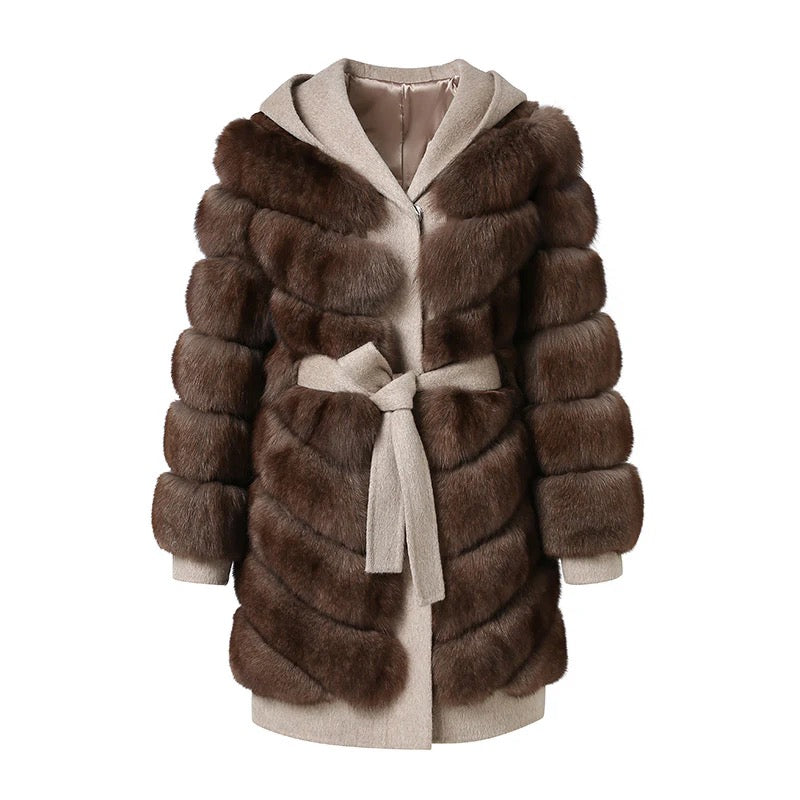 Capucine Fox Fur Hooded Coat