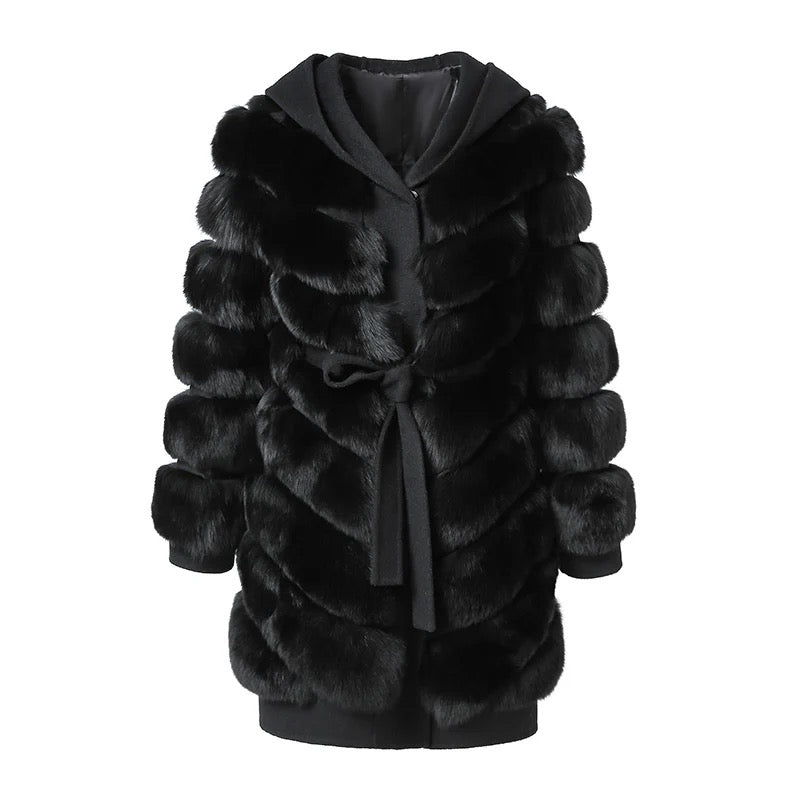 Noire Fox Fur Hooded Wool Coat – Maison Aurélia