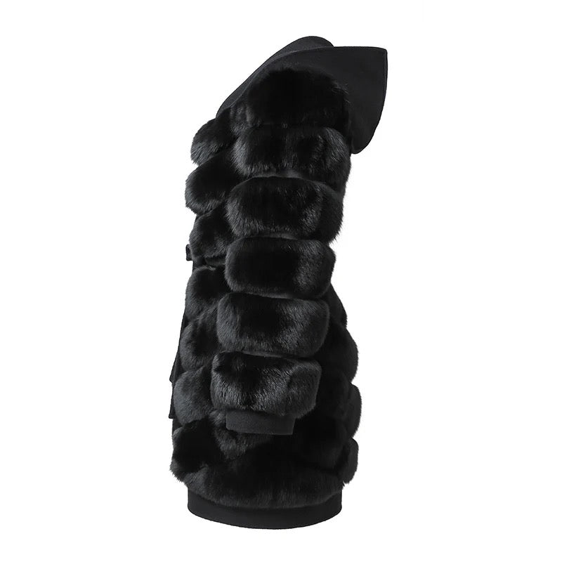Noire Fox Fur Hooded Wool Coat – Maison Aurélia