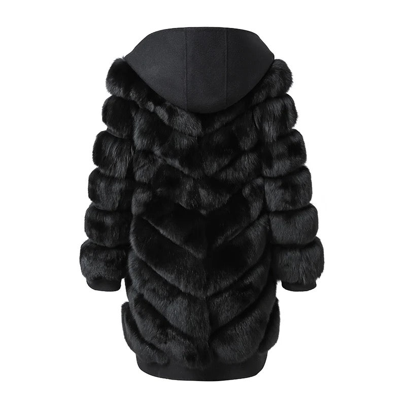Noire Fox Fur Hooded Wool Coat – Maison Aurélia