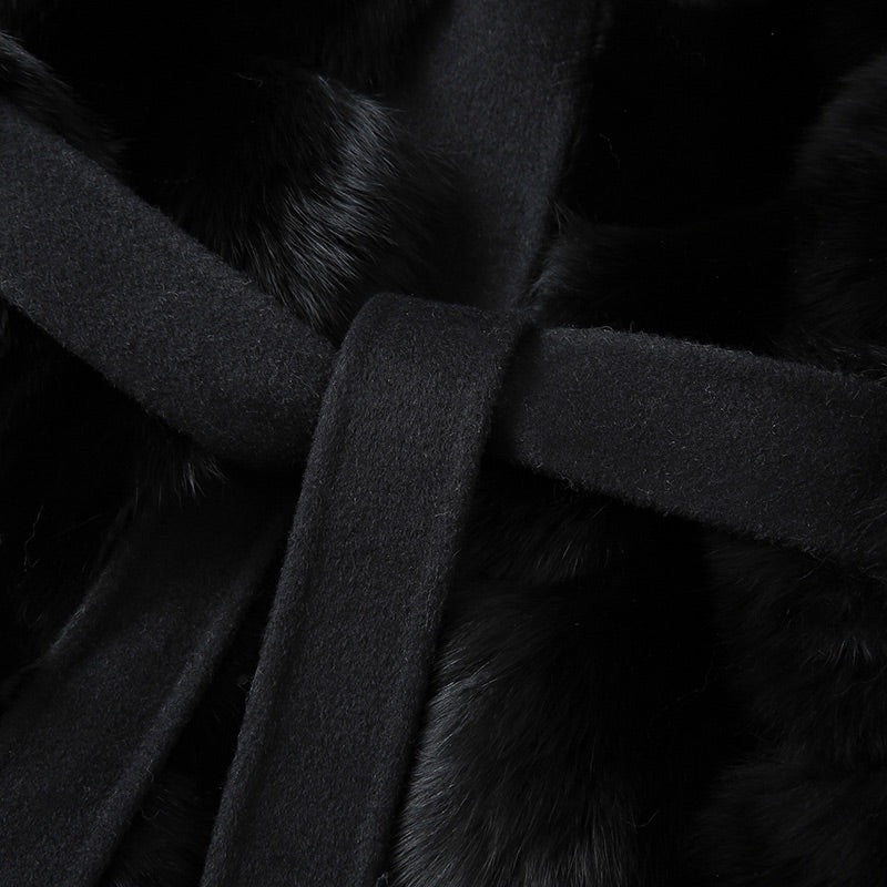 Noire Fox Fur Hooded Wool Coat – Maison Aurélia