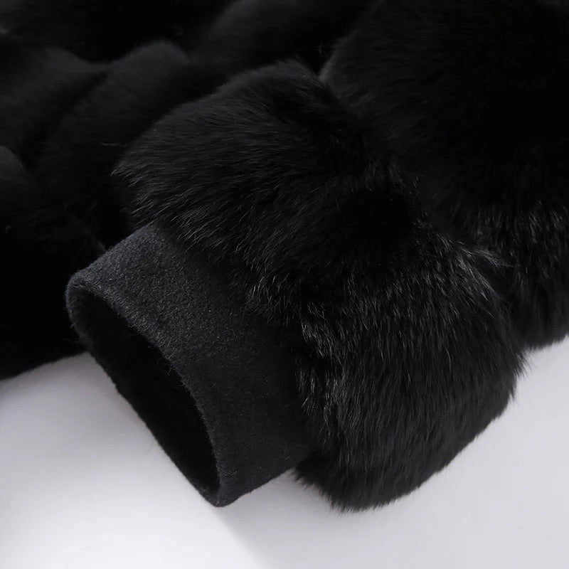 Noire Fox Fur Hooded Wool Coat – Maison Aurélia