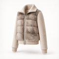 Armonia cream and taupe fur-knit jacket, three-quarter studio view