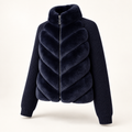 Celeste black knit fur jacket, three-quarter front view