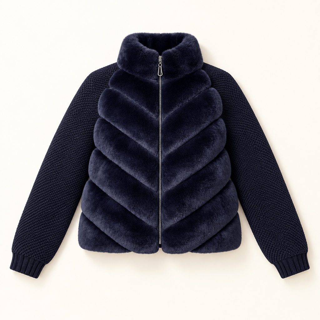 Celeste black knit fur jacket, flat lay