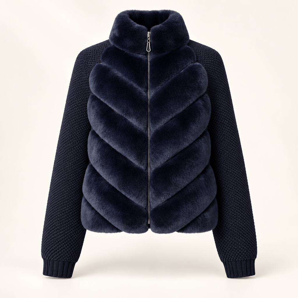 Celeste black knit fur jacket, front view