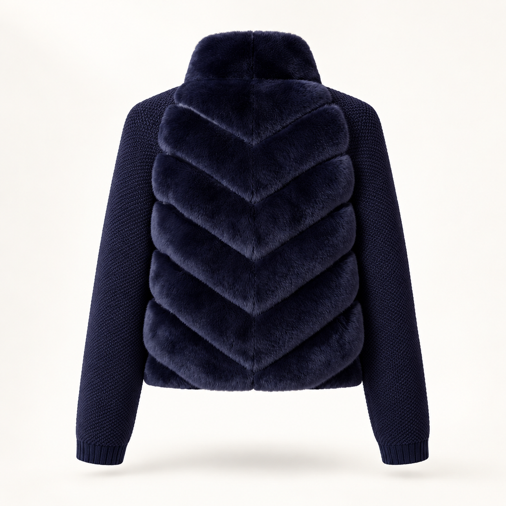 Celeste black knit fur jacket, back view