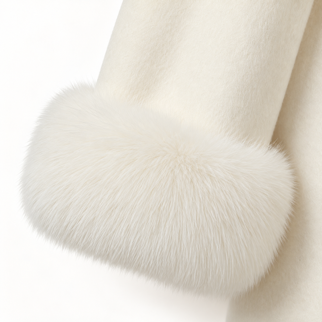 Élysée ivory coat fabric, collar and cuff detail