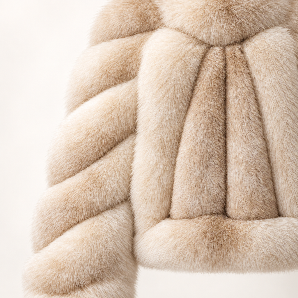 Ophélie ivory fox fur coat texture and construction detail