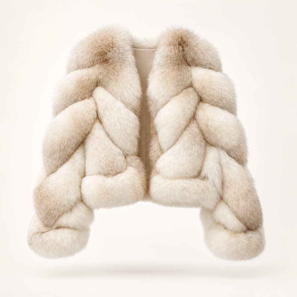 Ophélie ivory fox fur coat, open front view