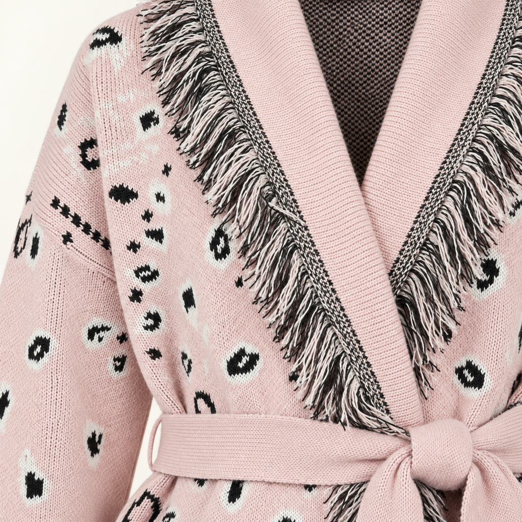 Pivoine wrap cardigan fringe and knit detail