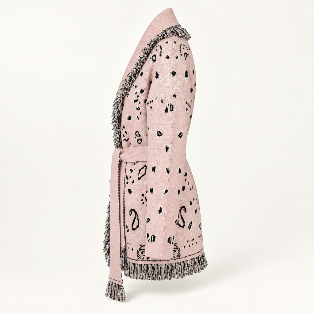 Pivoine blush pink patterned wrap cardigan, side view