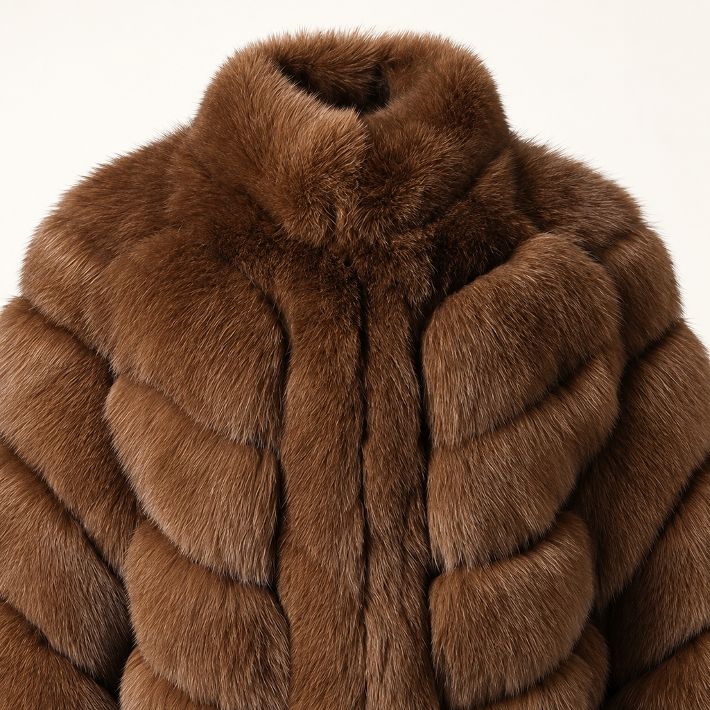 Sable Royale brown fox fur jacket, collar and panel detail