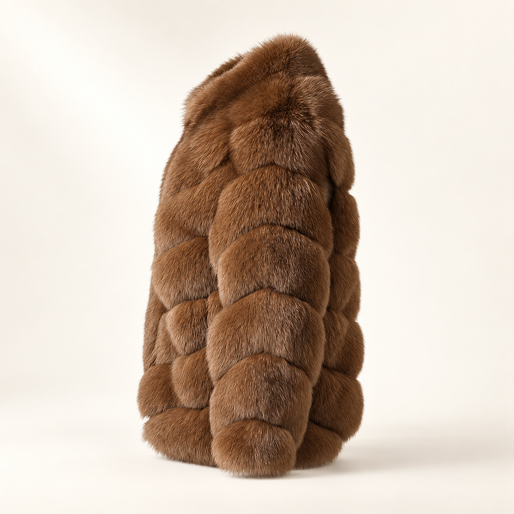 Sable Royale brown fox fur jacket, side view