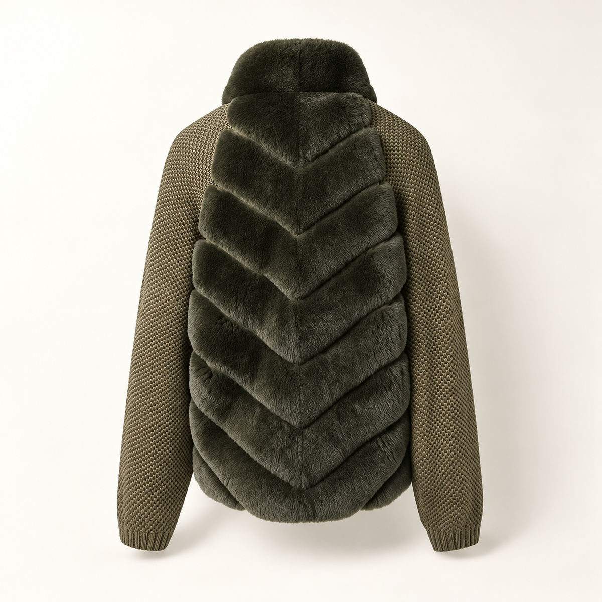 Sienna olive knit fur jacket, back view