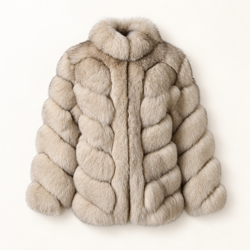 Valentina light taupe fur jacket, flat lay