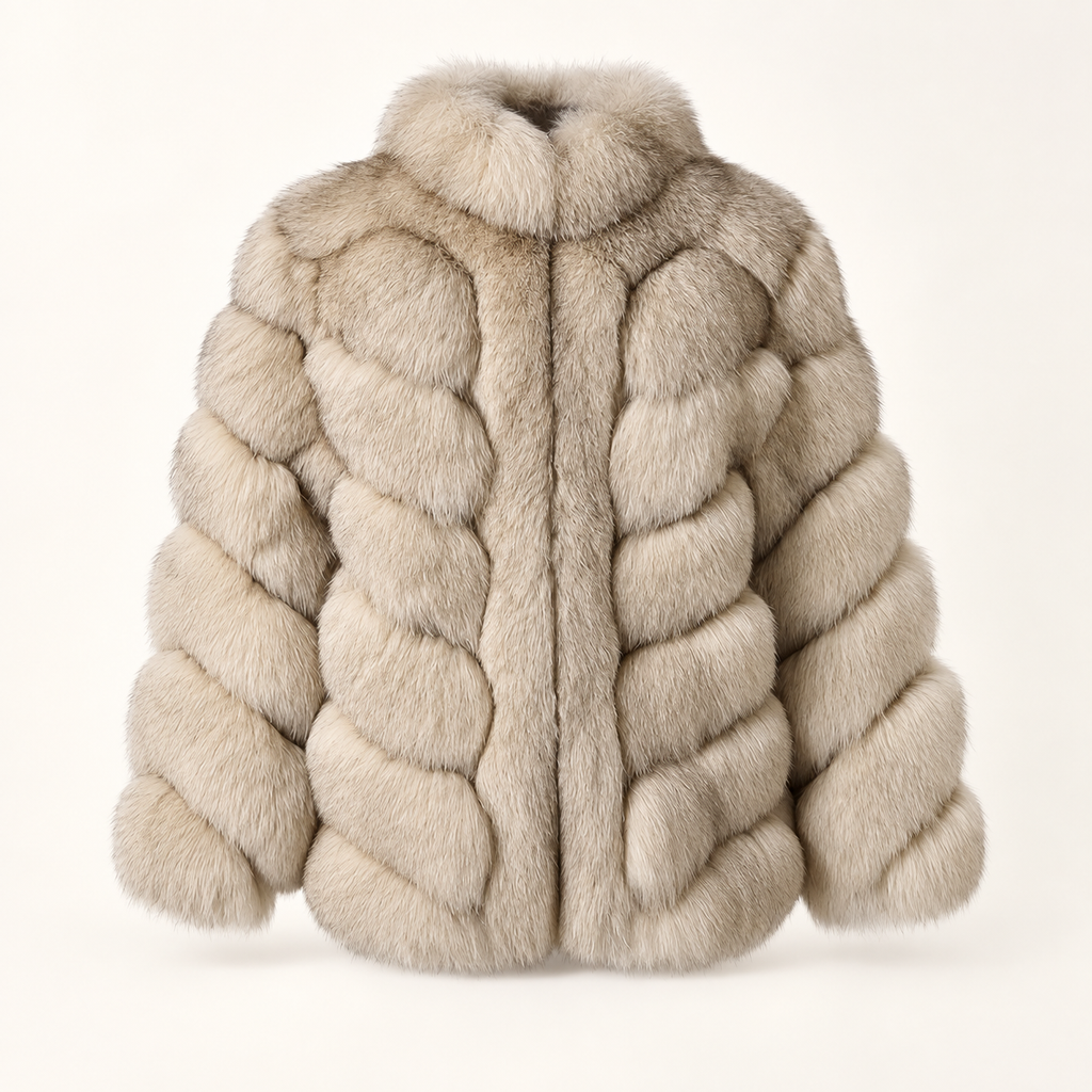 Valentina light taupe fur jacket, front view