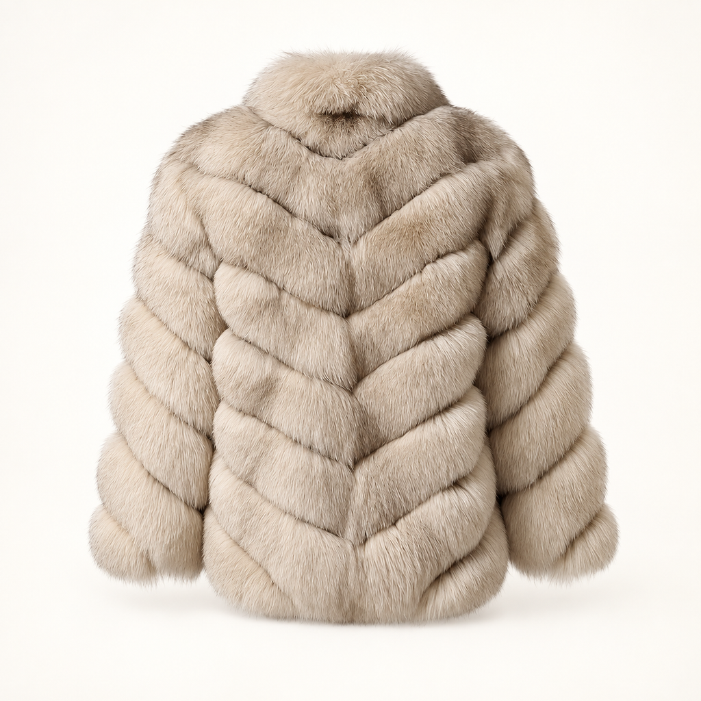 Valentina light taupe fur jacket, back view